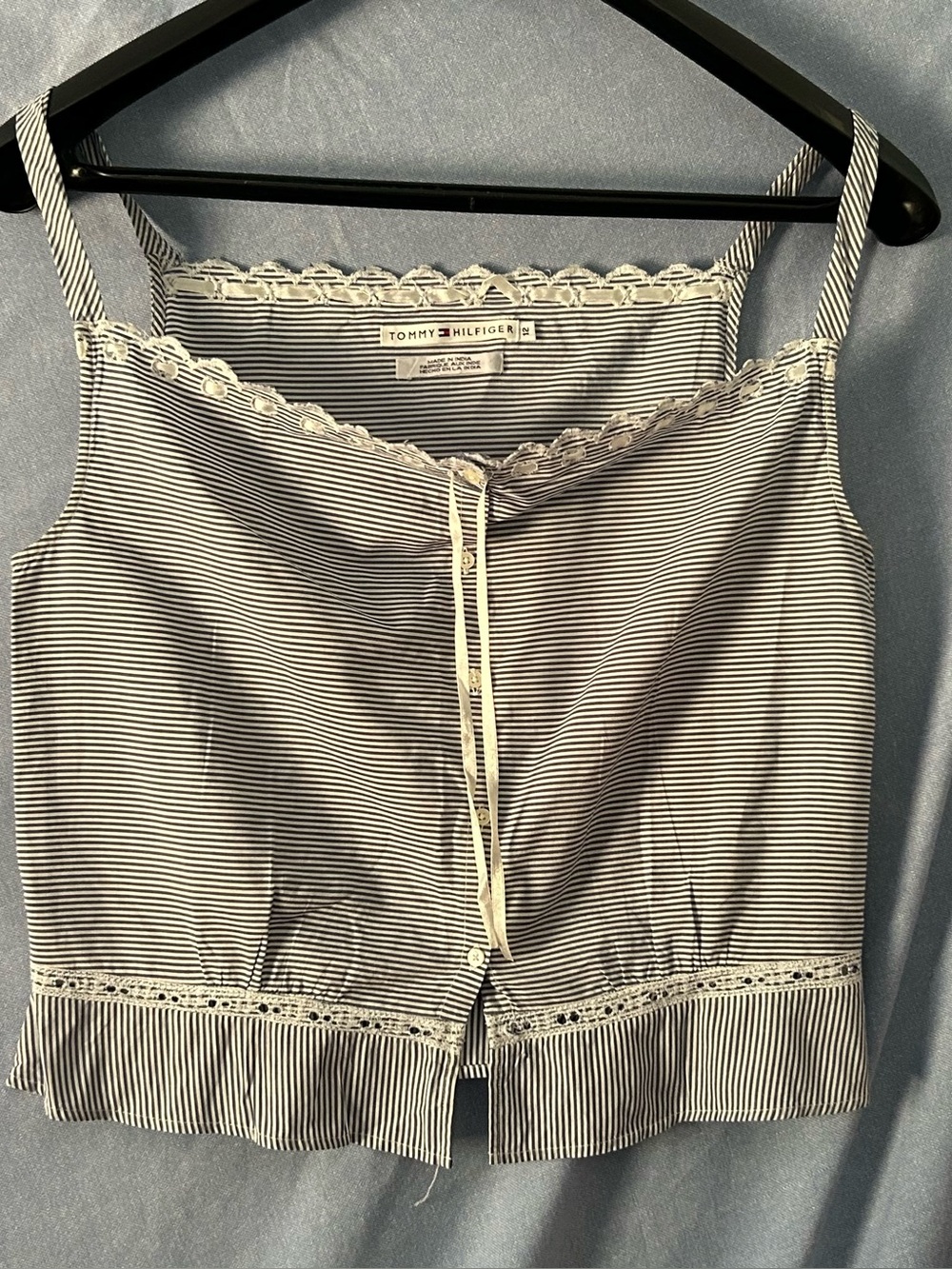 Tommy Hilfiger Women’s Navy & White Striped Lace-Trim Cami SZ 12